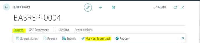 BAS report mark as submitted button