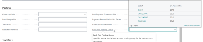 Bank Account Posting Group