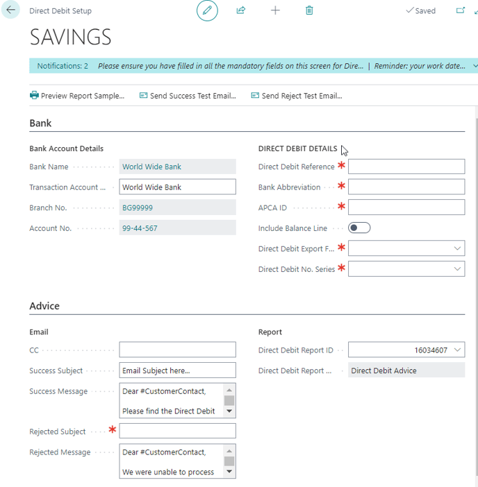 Direct Debit Setup