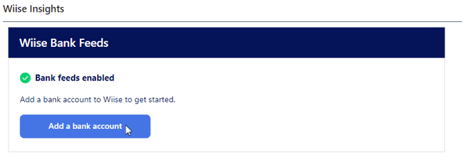 add a bank account in wiise bank feed panel NZ
