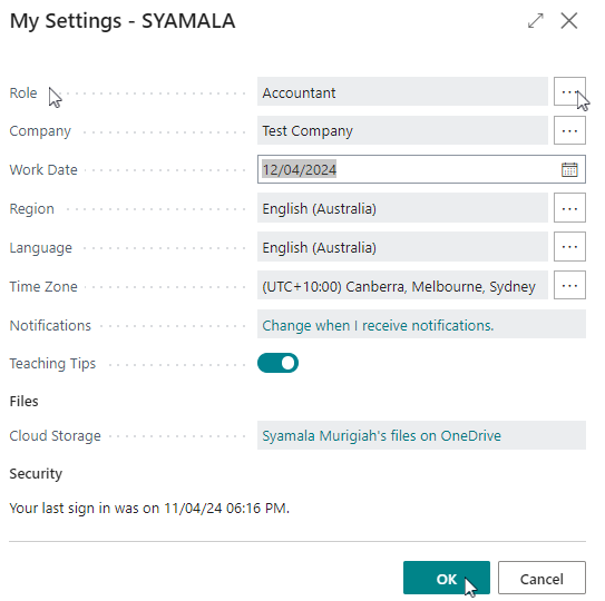 My settings request page