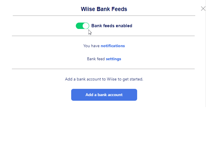 Wiise Bank Feeds enabled