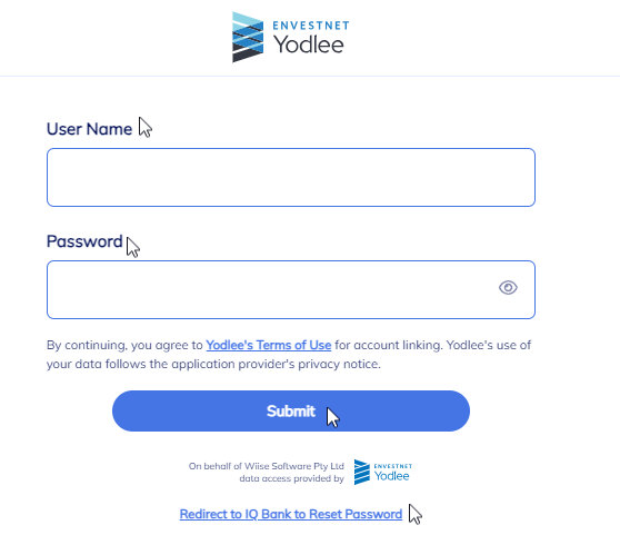 username and password to access bank feed