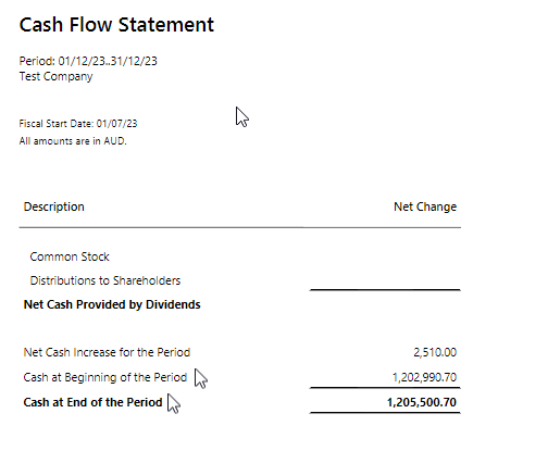 cash flow report continued