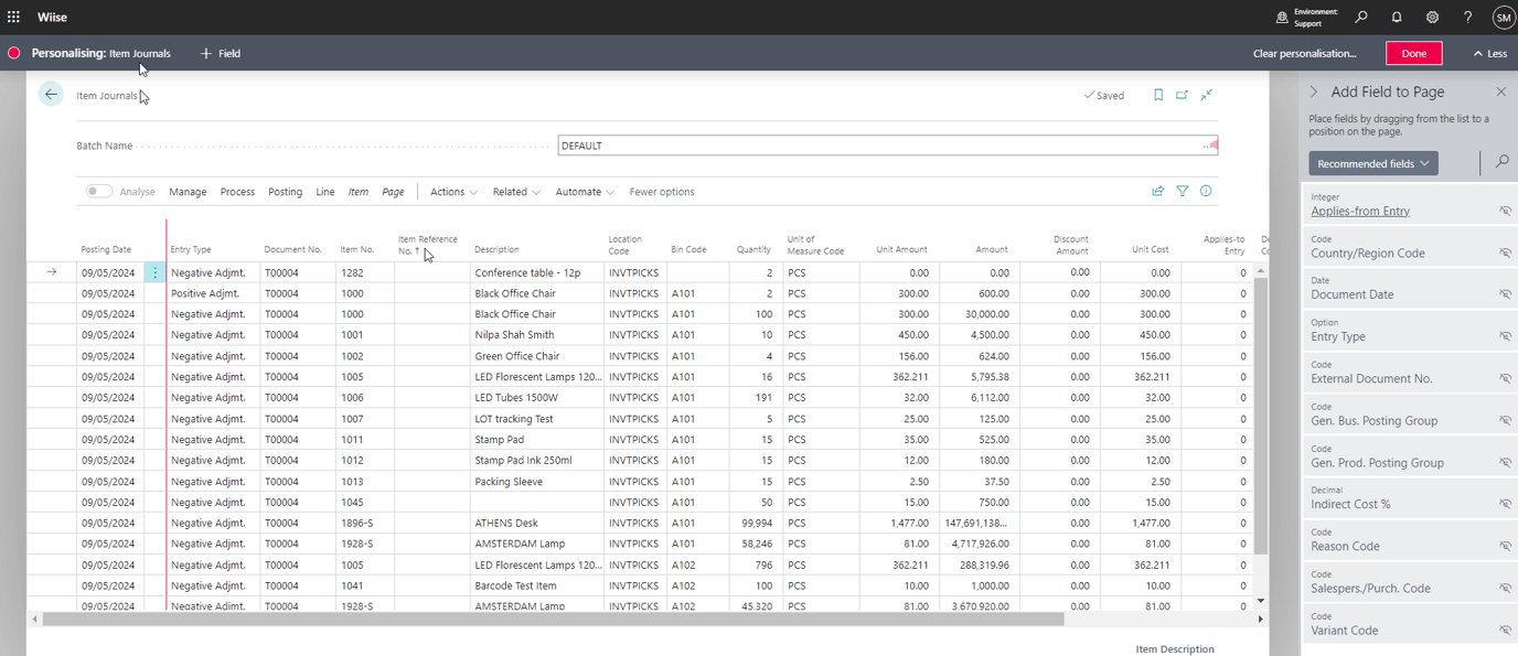 Items Reference Display item reference numbers in item journals