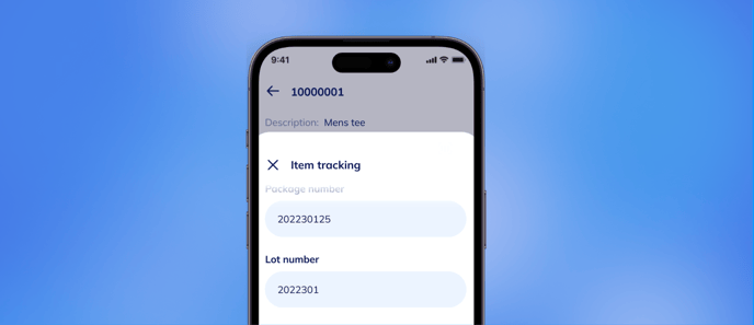 Image of a iPhone with item tracking opened of the Wiise Warehouse OnTime app