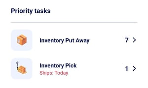 Priority Tasks view from the Home Page of the Wiise Warehouse OnTime App