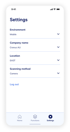 The signed in settings menu on the Wiise Warehouse OnTime app