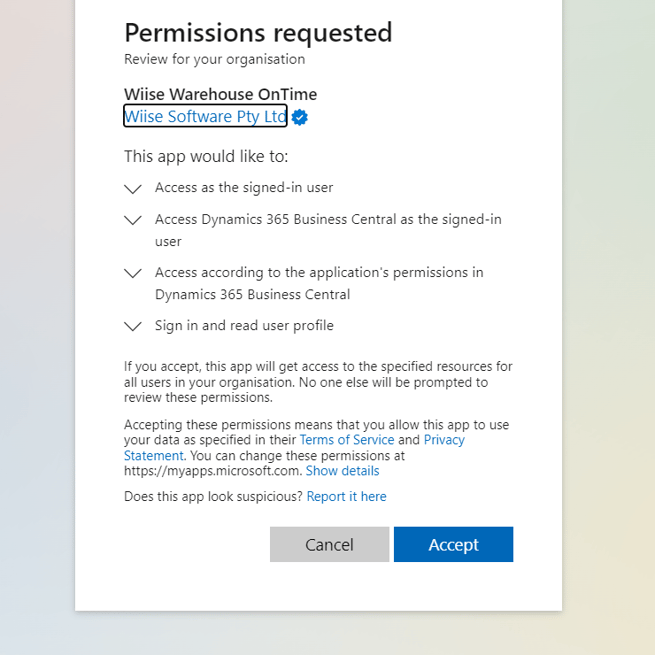The permissions page for admins when enabling the OnTime extension